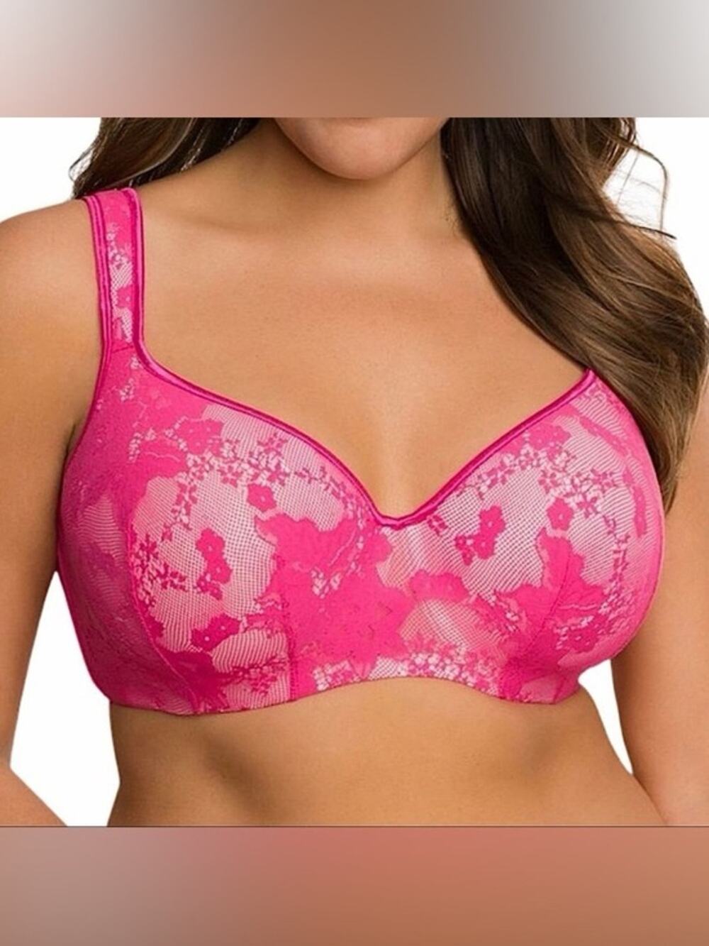 Cacique hot pink lace balconette bra. 42DD
